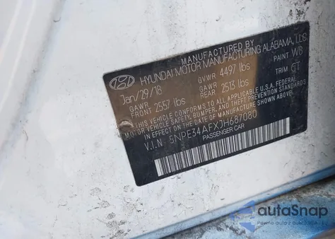 2018 Hyundai Sonata Sel из США, поврежденный, VIN 5NPE34AFXJH687080